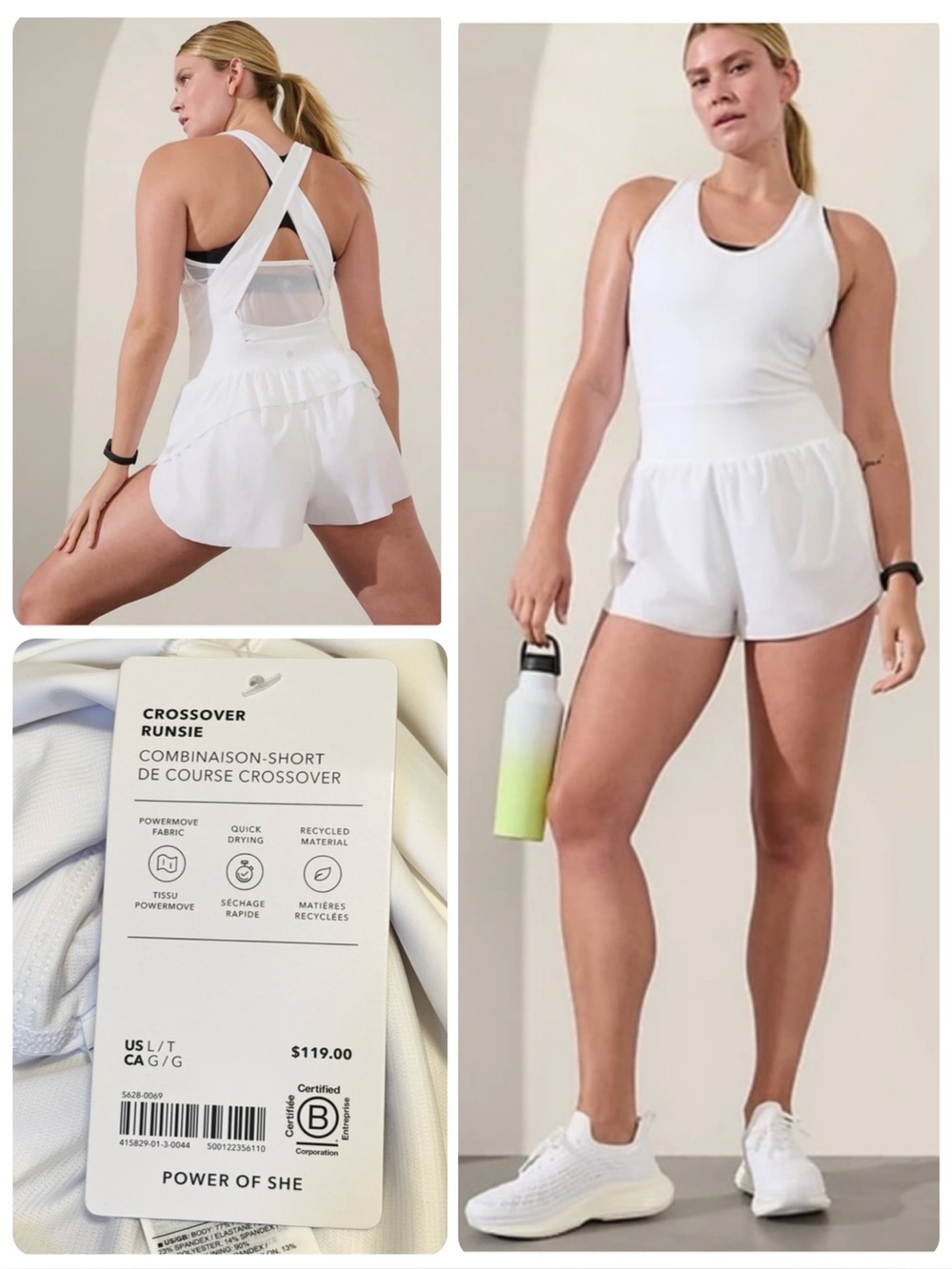 NWT Athleta Crossover Runsie Running Shorts Romper White Size Large NEW